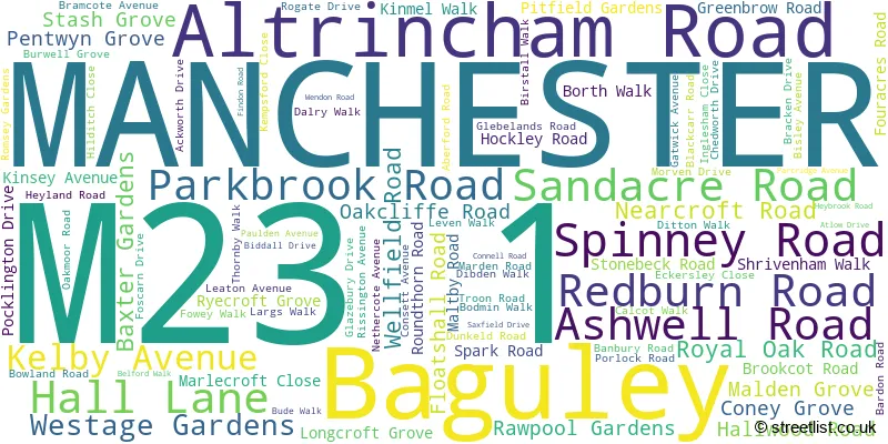 A word cloud for the M23 1 postcode